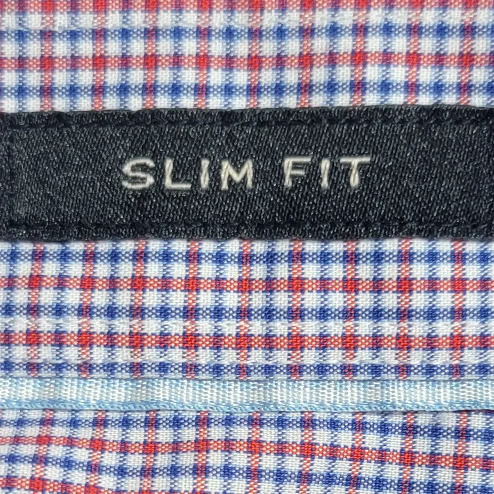 Banana Republic slim fit red blue white plaid non iron cotton shirt men large